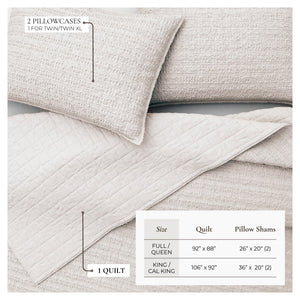 100% Cotton Honeycomb Waffle Garment Washed Quilt Set - Genevieve Collection