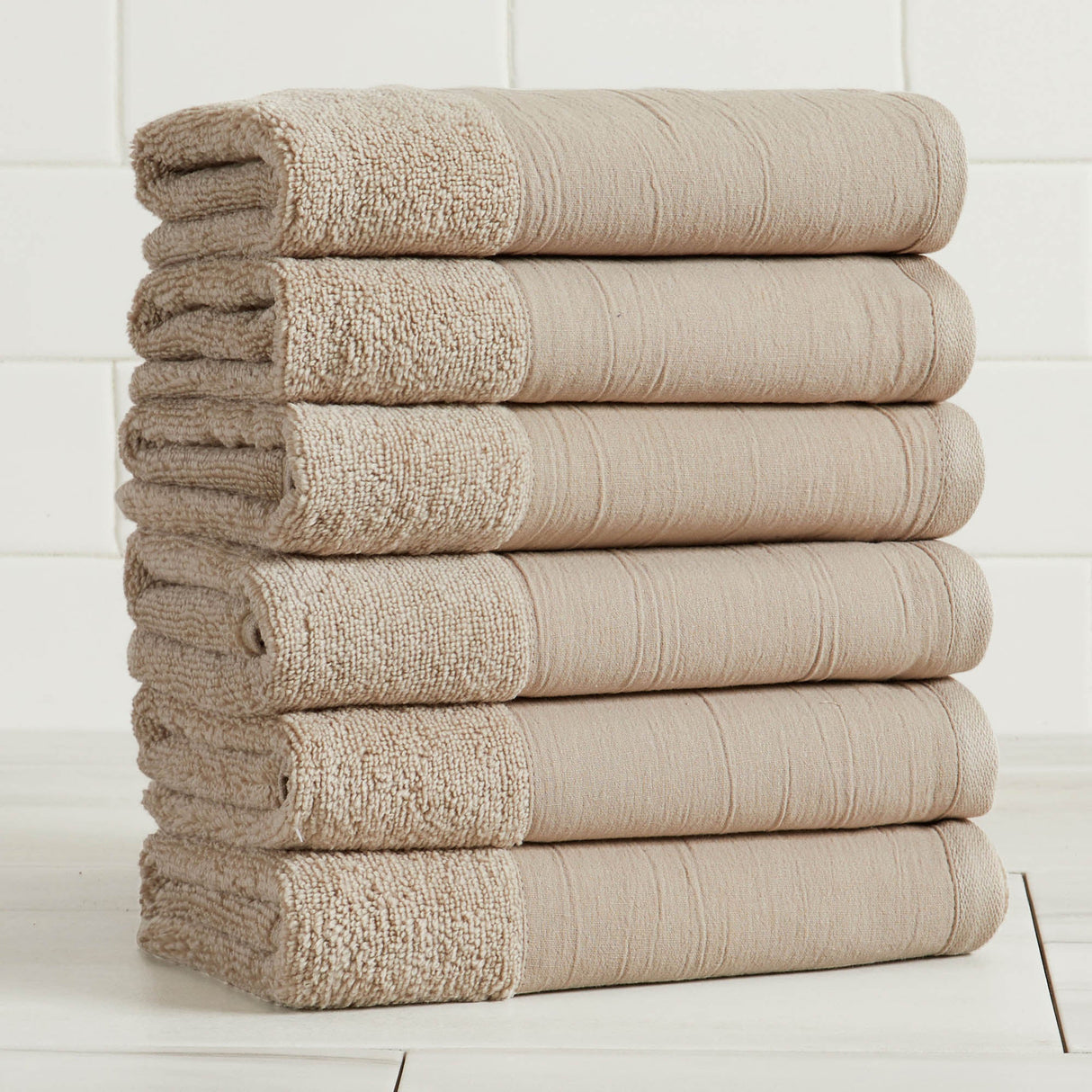 Cotton Linen-Like Border 6-Piece Towel Set - Priya Collection