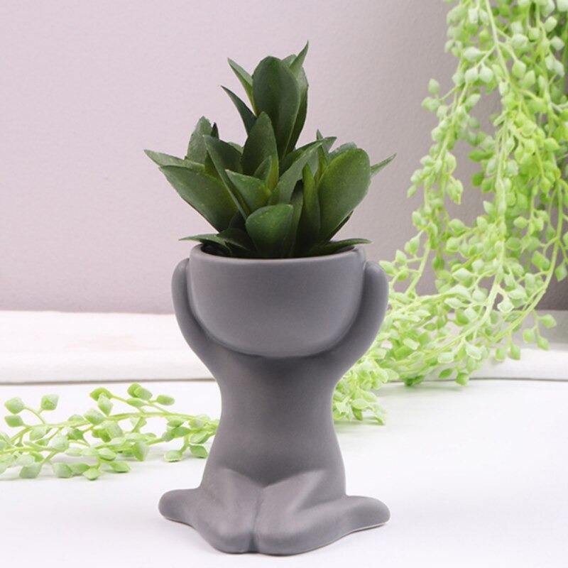 Little Human Ceramic Succulent Planter Sitting on Knees / Grey | Sage & Sill