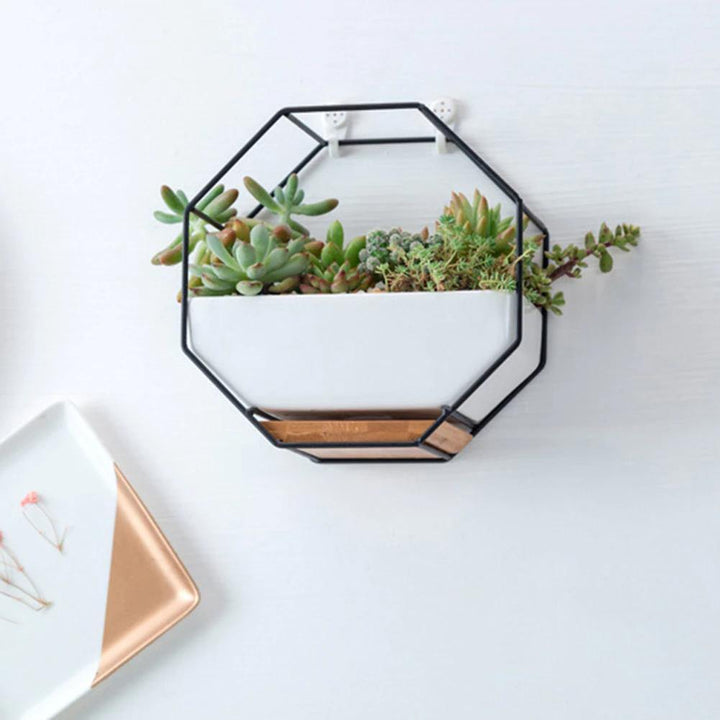 Geometric Ceramic Wall Planter with Octagonal Iron Frame | Sage & Sill