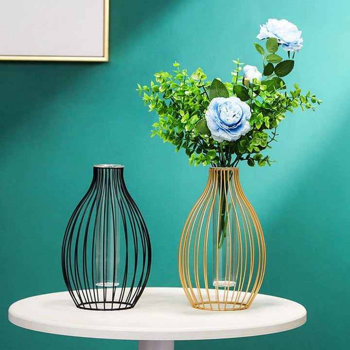 Geometric Iron Flower Vase with Glass Tube Black / Lantern | Sage & Sill