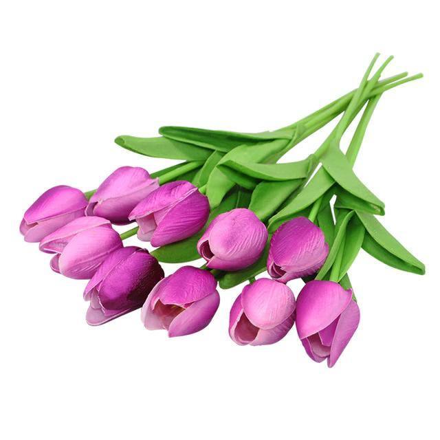 10-Piece Faux Tulips Artificial Flowers Purple