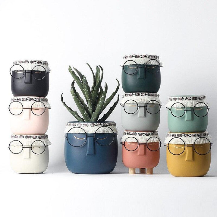 Ceramic Abstract Sleeping Face Planter with Headband and Glasses | Sage & Sill