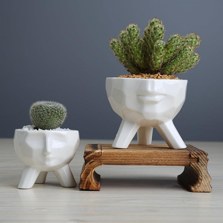 2-Piece White Ceramic Face Succulent Planters | Sage & Sill