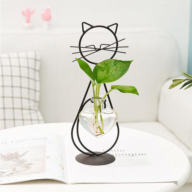 Iron Kitty Cat with Glass Heart Vase Propagation Station Planters 1pc Standing Cat | Sage & Sill