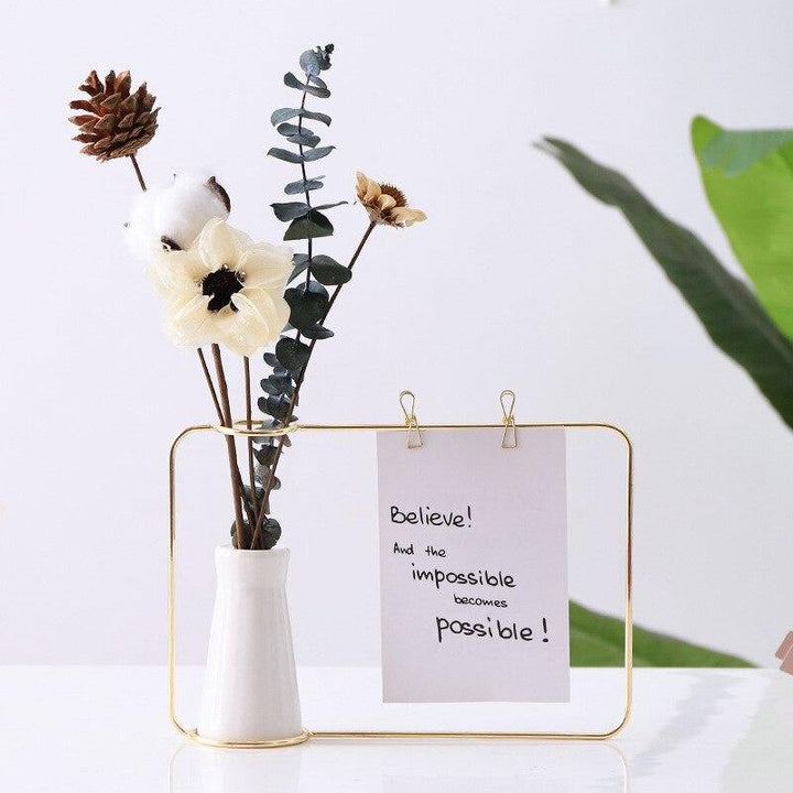 Iron Photo Display Frame with Ceramic Vase and Clips Gold | Sage & Sill