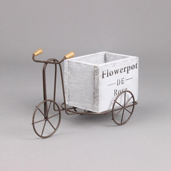 Tabletop Wrought Iron Tricycle with Wooden Planter Box White | Sage & Sill