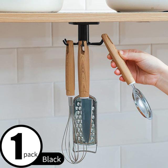 Under-Cabinet Spinning Kitchen Utensil Storage 6-Hook Hanger Black / Square | Sage & Sill