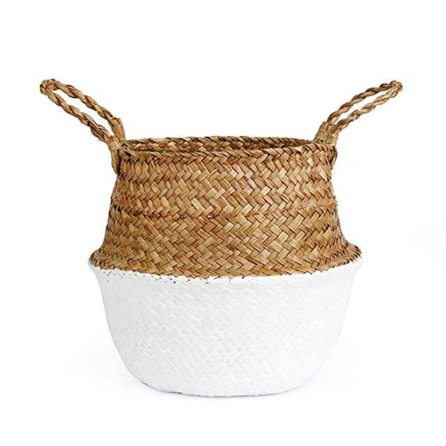 Handmade Rattan Planter or Storage Basket with Handles Large / White | Sage & Sill