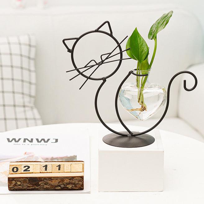 Iron Kitty Cat with Glass Heart Vase Propagation Station Planters 1pc Playing Cat | Sage & Sill