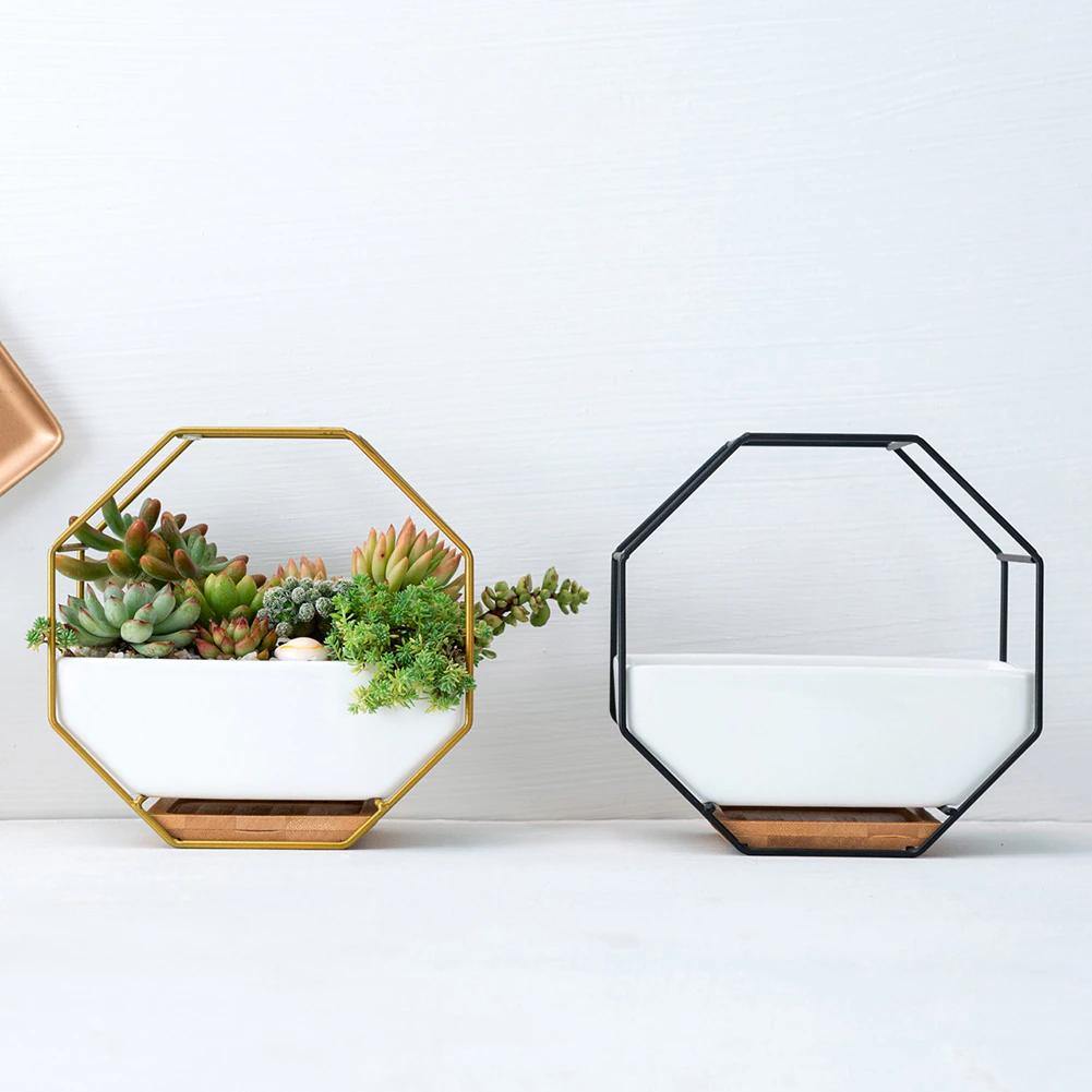 Geometric Ceramic Wall Planter with Octagonal Iron Frame | Sage & Sill
