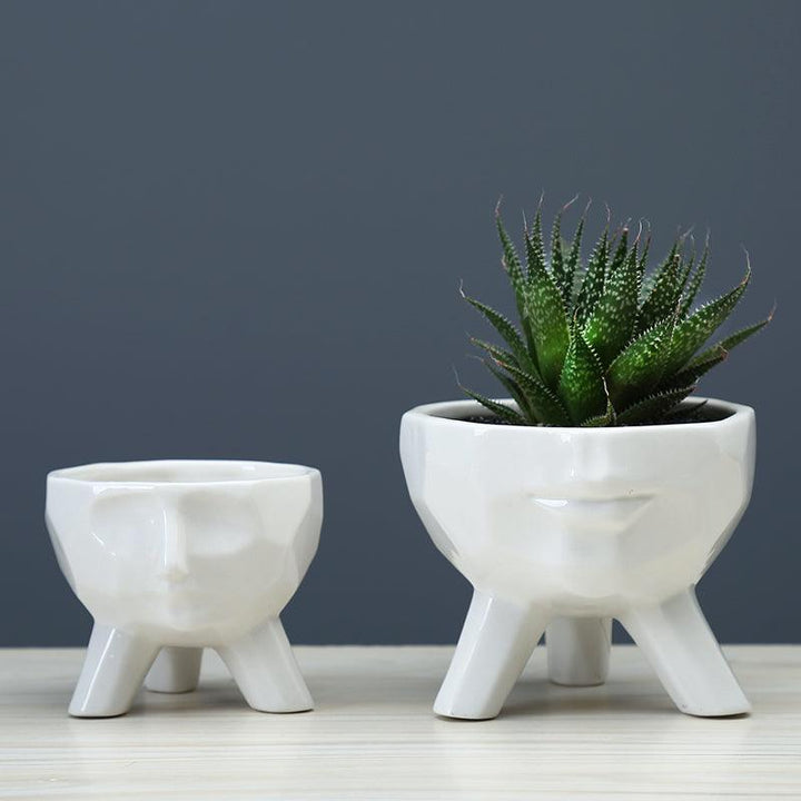 2-Piece White Ceramic Face Succulent Planters | Sage & Sill
