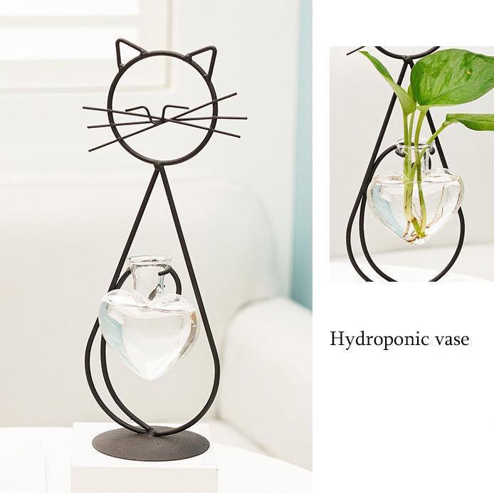 Iron Kitty Cat with Glass Heart Vase Propagation Station Planters | Sage & Sill