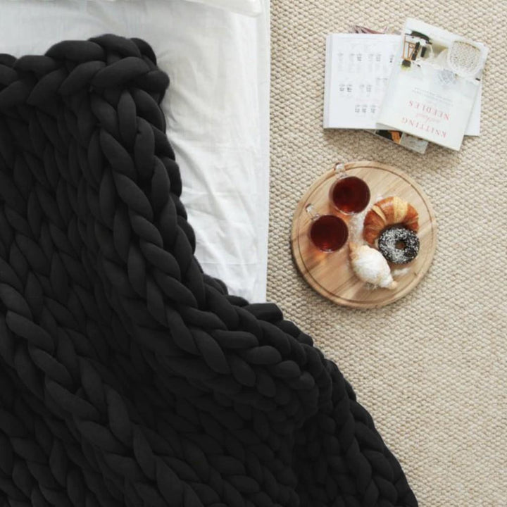 Hygge Chunky Knit Throw Blanket Black / Small | Sage & Sill