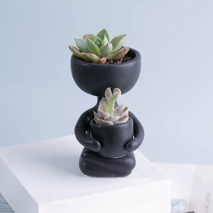 Little Human Ceramic Succulent Planter Pot on Lap / Black | Sage & Sill