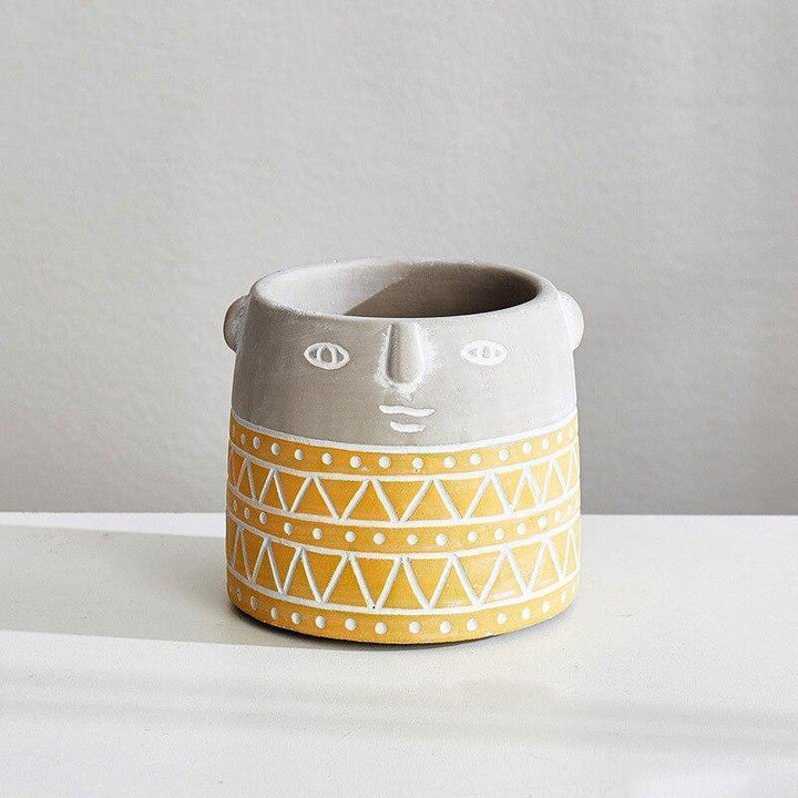 Native Tribal Pattern Ceramic Face Planter Small / Gold | Sage & Sill