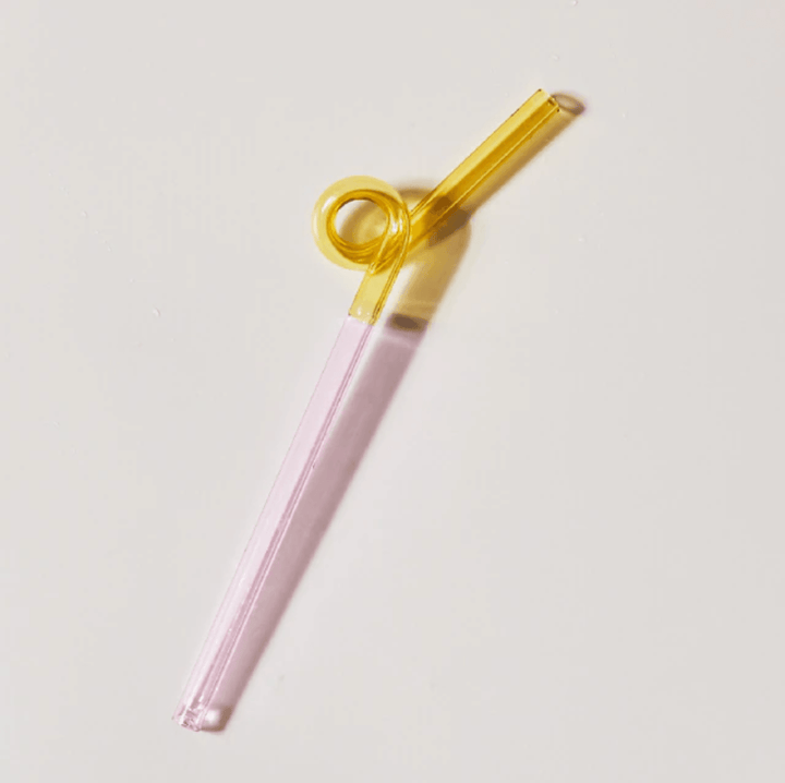 Twist Colorful Glass Straw Plum / Yellow / Spiral | Sage & Sill