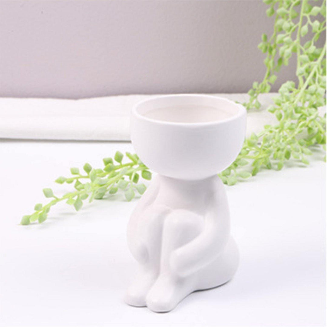 Little Human Ceramic Succulent Planter Hugging Knees / White | Sage & Sill