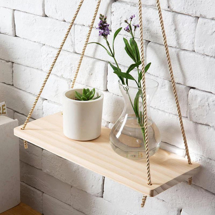 Wooden Rope Swing Wall-Mounted Shelf Tan | Sage & Sill