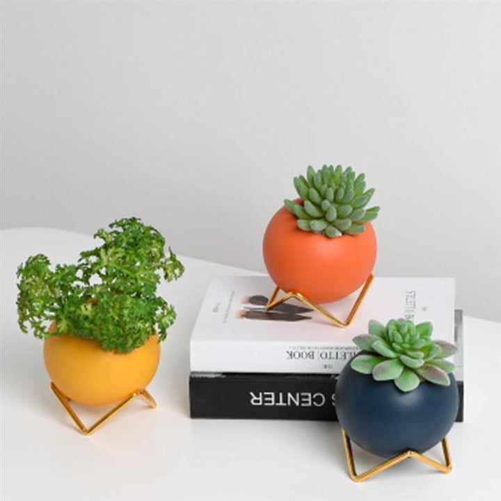 Pots de jardinière en céramique de couleurs abstraites avec support
