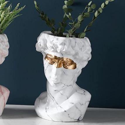 Ceramic David Bust Planter Vase Statue Marbled LightGray | Sage & Sill
