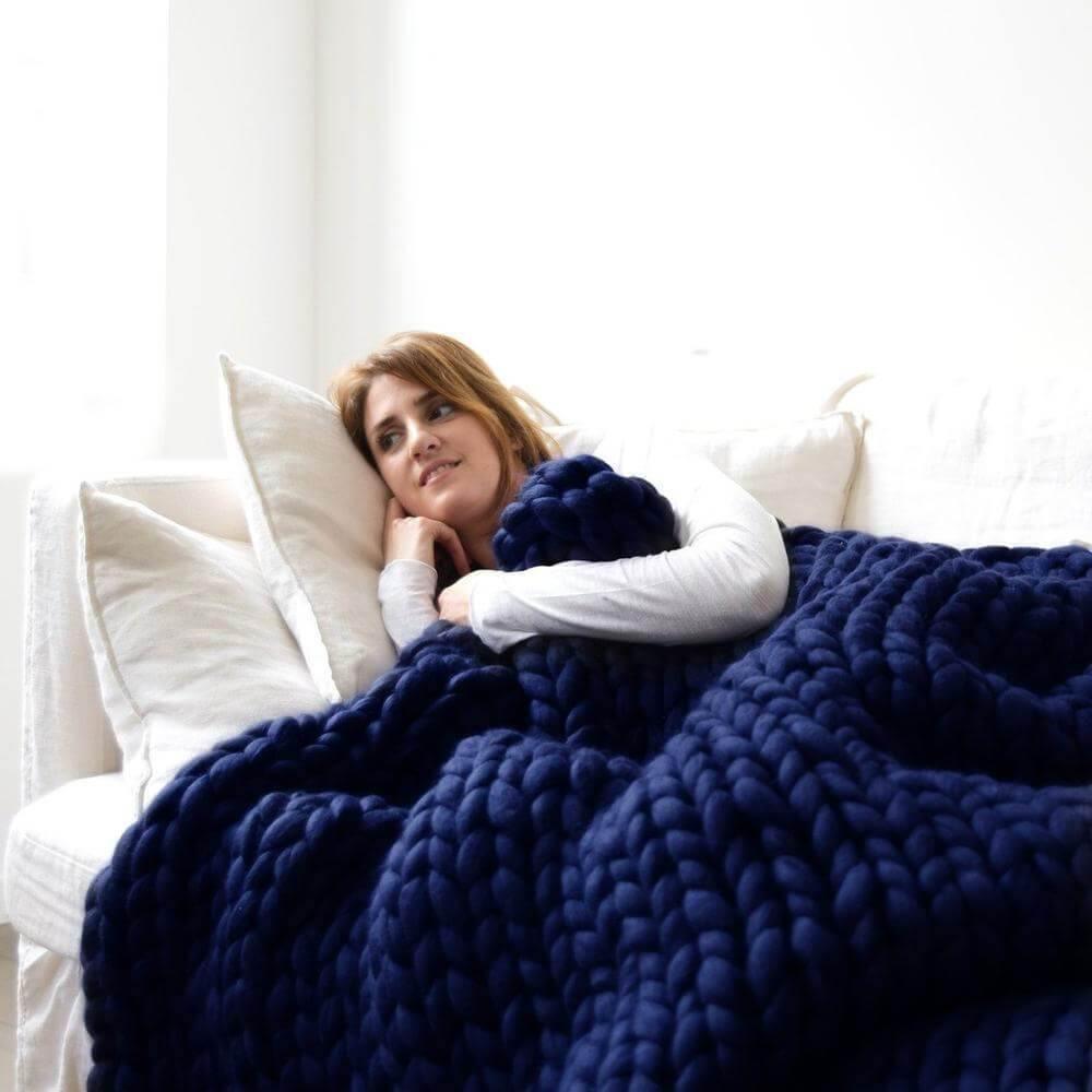 Hygge Chunky Knit Throw Blanket Navy / Small | Sage & Sill