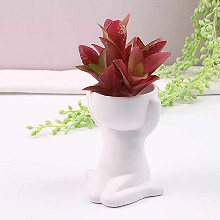 Little Human Ceramic Succulent Planter Sitting on Knees / White | Sage & Sill