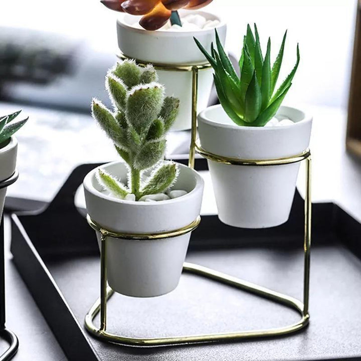 Tiered Ceramic Planters with Metal Stand White / Gold | Sage & Sill