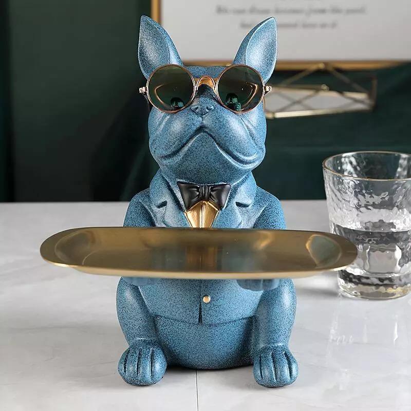 Cool French Bulldog Piggy Bank and Platter Statue SteelBlue | Sage & Sill
