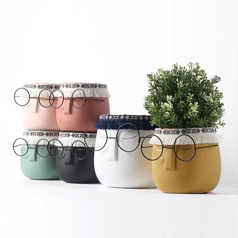 Ceramic Abstract Sleeping Face Planter with Headband and Glasses | Sage & Sill