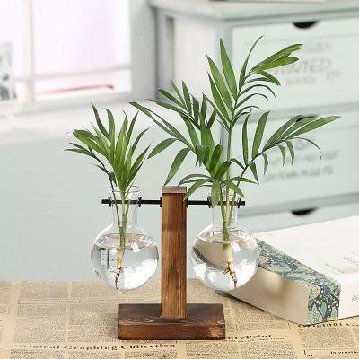 Glass Propagation Vase with Vertical Wooden Stand 2 Parallel Vases | Sage & Sill