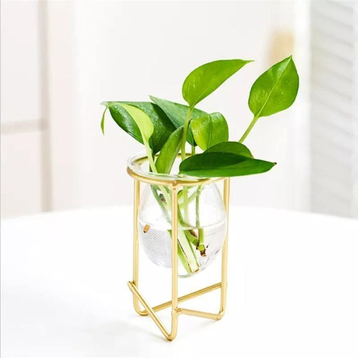Glass Propagation Vase with Geometric Iron Stand Gold / Tall | Sage & Sill