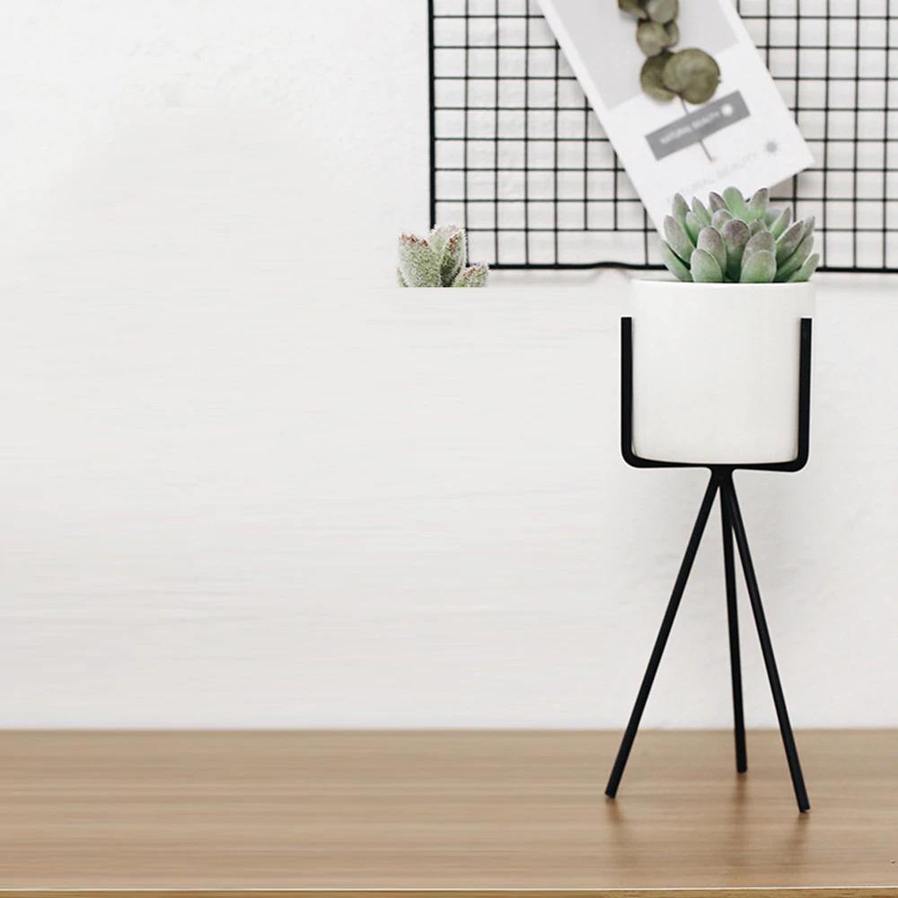 Long Tabletop Ceramic Planter with Geometric Iron Stand | Sage & Sill