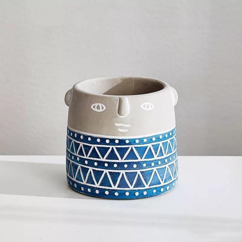 Native Tribal Pattern Ceramic Face Planter Small / SkyBlue | Sage & Sill