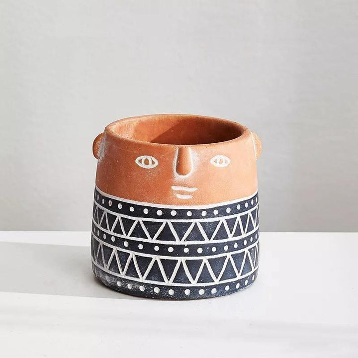 Native Tribal Pattern Ceramic Face Planter Small / Black | Sage & Sill