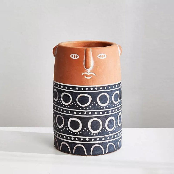 Native Tribal Pattern Ceramic Face Planter Tall / Black | Sage & Sill