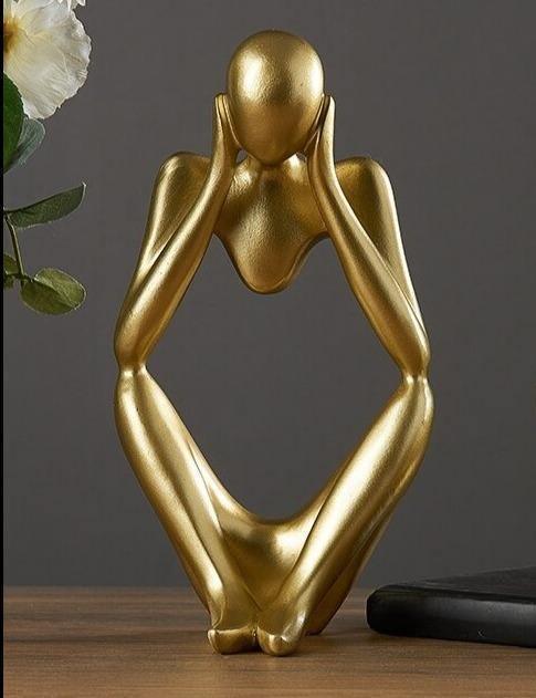Abstract Thinker Figurine Sculpture Gold / Cupping Face | Sage & Sill