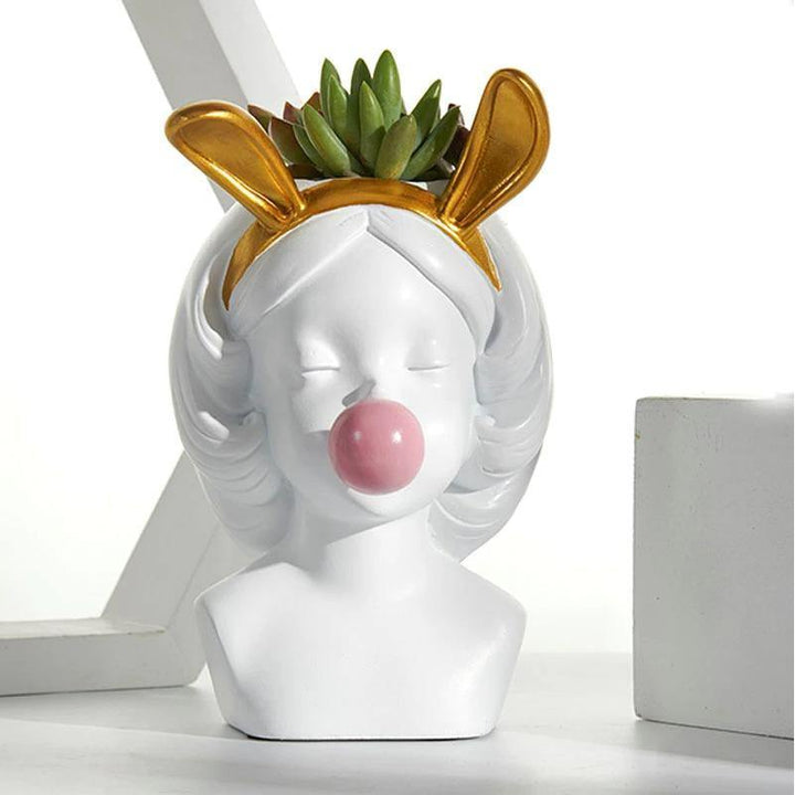 Bubble-Blowing Babe Bust Planter Vase White / Bunny | Sage & Sill