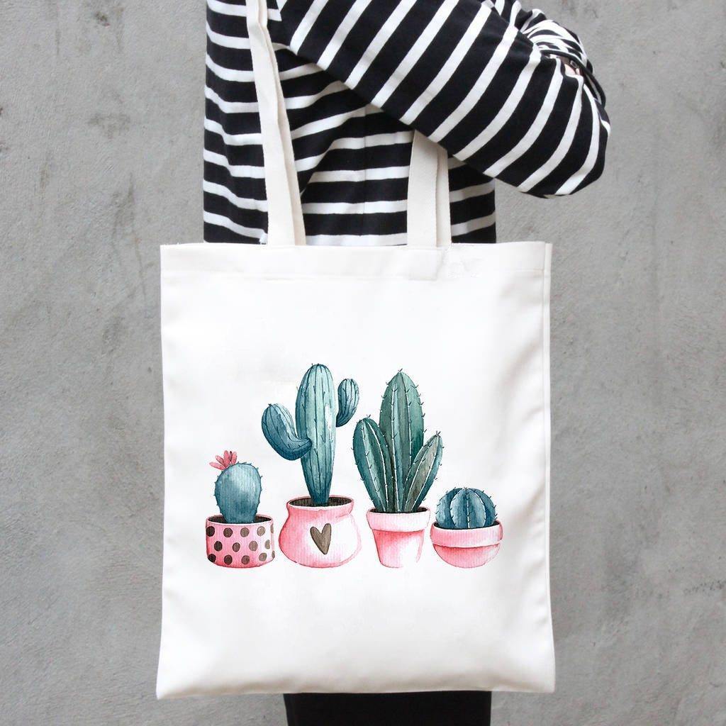 Cactus Canvas Tote Bag Pink Watercolor | Sage & Sill