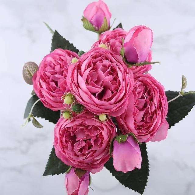 9-Piece Silk Faux Peonies Artificial Flowers HotPink | Sage & Sill