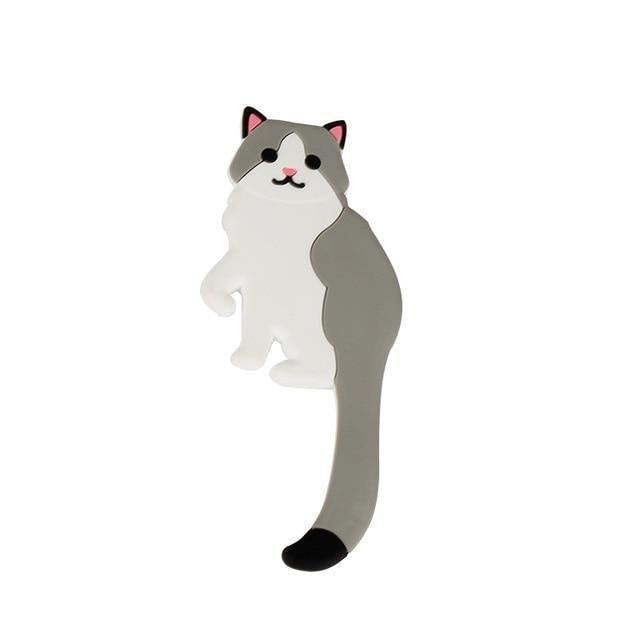 Flexible Adhesive Animal Fridge and Wall Hooks Grey White Cat | Sage & Sill