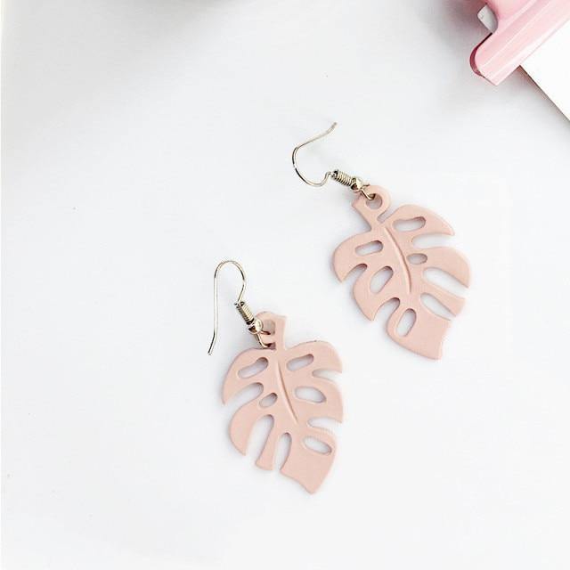 Monstera Leaf Drop Earrings Pink | Sage & Sill