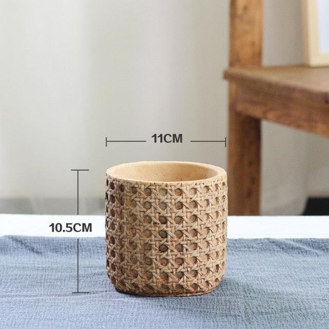 Natural Rattan Texture Cement Planter Small | Sage & Sill