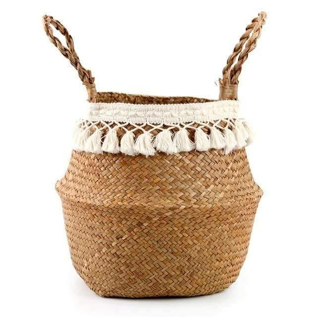 Boho Seagrass Wicker Basket White Single Tassel / S (23X20 CM / 9X8 INCH) | Sage & Sill