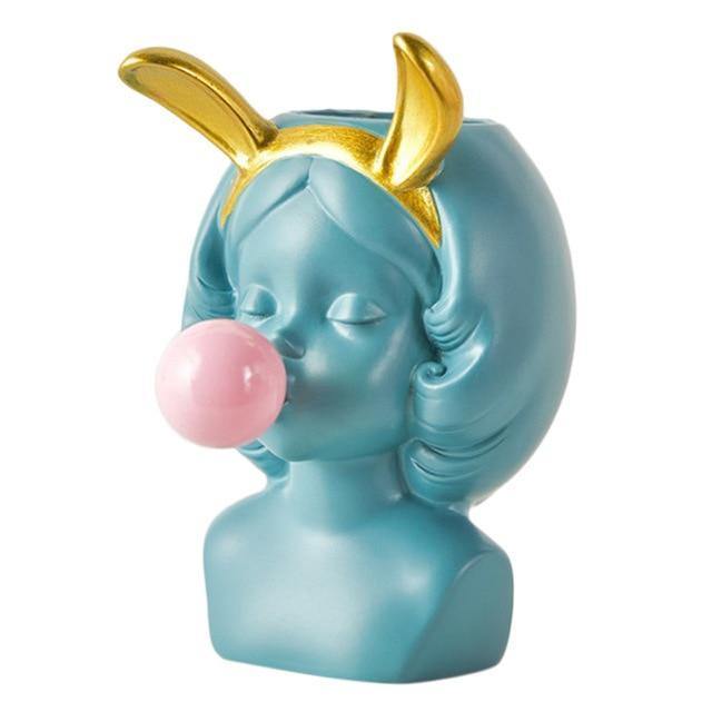 Bubble-Blowing Babe Bust Planter Vase Teal / Bunny | Sage & Sill