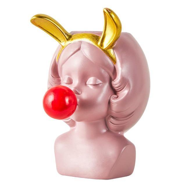 Bubble-Blowing Babe Bust Planter Vase Pink / Bunny | Sage & Sill