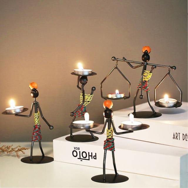 Abstract Figurine Metal Candle Holder 4-Piece Set / Colorful | Sage & Sill