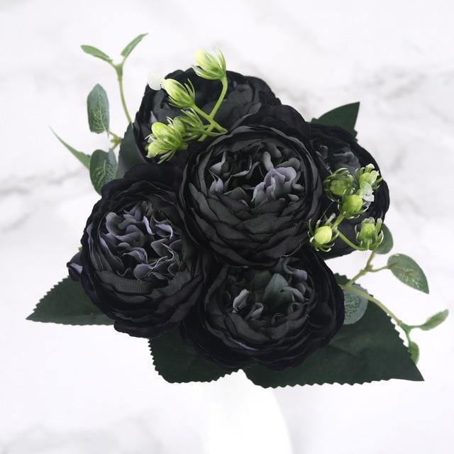 9-Piece Silk Faux Peonies Artificial Flowers Black | Sage & Sill