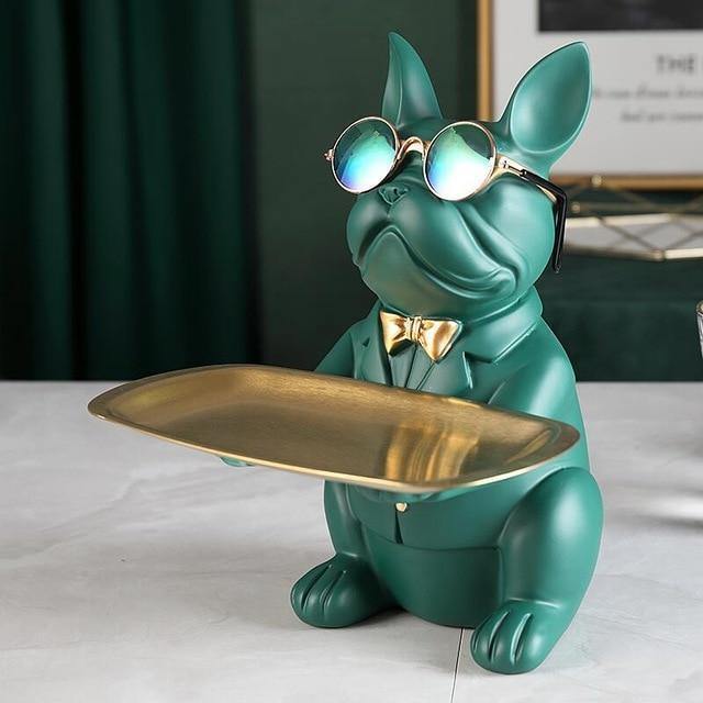 Cool French Bulldog Piggy Bank and Platter Statue Teal | Sage & Sill