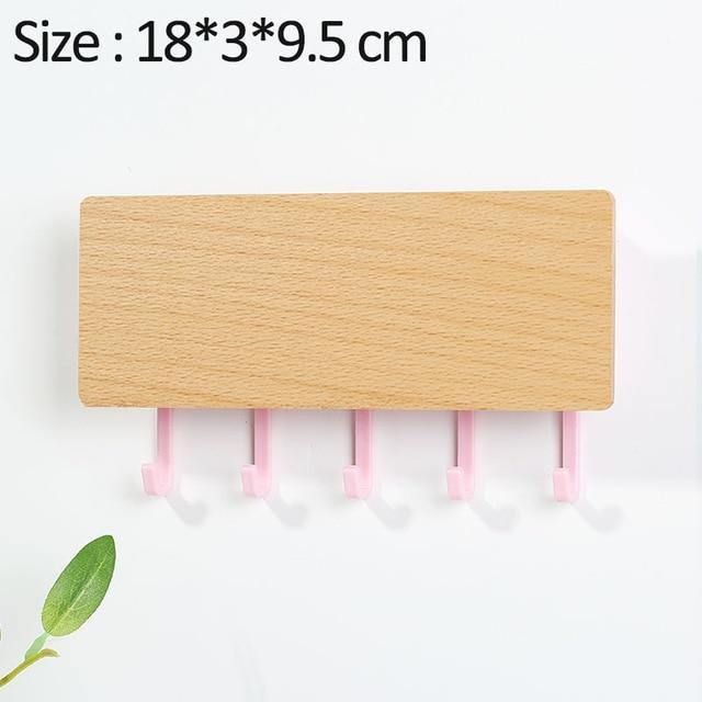 Wall-Mounted Wooden Storage Rack Key Hanger Tan / Pink | Sage & Sill